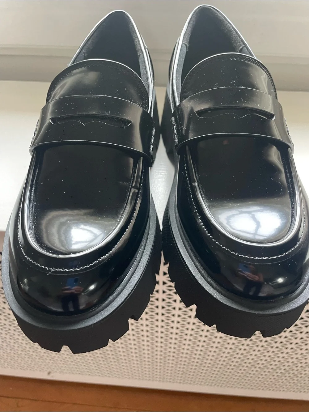 Zara Black Patent Lug Sole Penny Loafers
